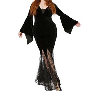 torrid Black Velvet Draped Long Sleeve Lace Hem "Maven" Fluted Costume Maxi 6X